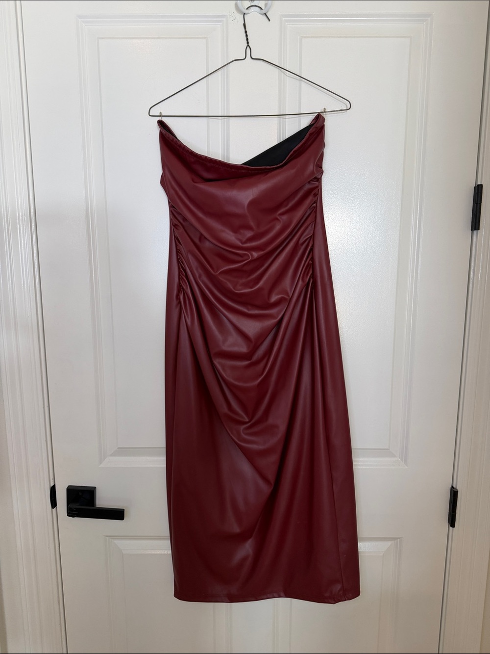 SHEIN Strapless Faux-Leather Dress in Burgundy